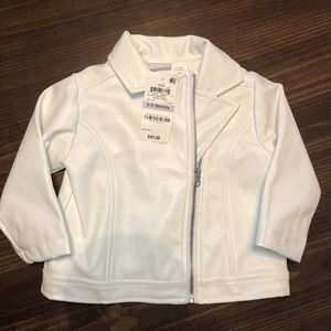 Infant white faux leather moto jacket
